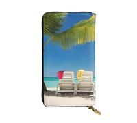 QmeNa Pochette lunga in pelle con sedie a forma di palma da spiaggia, con cerniera, per appuntamenti, viaggi, shopping, regalo di San Valentino, Nero , Taglia unica