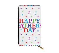 QmeNa Portafoglio lungo in pelle con cerniera per la festa del papà con stelle e felici, per appuntamenti, viaggi, shopping, regalo di San Valentino, Nero , Taglia unica