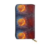 QmeNa Portafoglio lungo in pelle con fiamme e gocce d'acqua con cerniera per appuntamenti, viaggi, shopping, regalo di San Valentino, Nero , Taglia unica