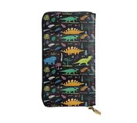 QmeNa Portafoglio lungo in pelle con foglia di palma dinosauro con cerniera per appuntamenti, viaggi, shopping, regalo di San Valentino, Nero , Taglia unica