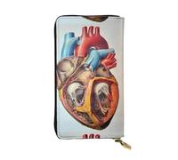 QmeNa Portafoglio lungo in pelle con grafico a cuore di anatomia umana con cerniera per appuntamenti, viaggi, shopping, regalo di San Valentino, Nero , Taglia unica