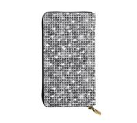 QmeNa Portafoglio lungo in pelle con paillettes argentate con cerniera per appuntamenti, viaggi, shopping, regalo di San Valentino, Nero , Taglia unica