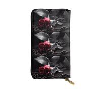 QmeNa Portafoglio lungo in pelle con rose nere gotiche con cerniera per appuntamenti, viaggi, shopping, regalo di San Valentino, Nero , Taglia unica
