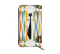QmeNa Portafoglio lungo in pelle di gatto arte moderna della metà del secolo con cerniera per appuntamenti, viaggi, shopping, regalo di San Valentino, Nero , Taglia unica