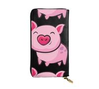 QmeNa Portafoglio lungo in pelle di maiale rosa sorridente con cerniera per appuntamenti, viaggi, shopping, regalo di San Valentino, Nero , Taglia unica