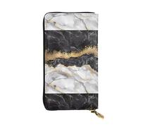 QmeNa Portafoglio lungo in pelle di marmo con lamina d'oro bianca nera con cerniera per appuntamenti regalo di viaggio shopping San Valentino, Nero , Taglia unica