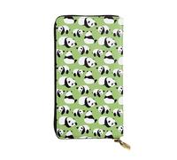 QmeNa Portafoglio lungo pochette in pelle Panda con sfondo verde con cerniera per incontri viaggio shopping regalo di San Valentino, Nero , Taglia unica