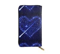 QmeNa Shooting Star Heart Portafoglio lungo in pelle con cerniera per appuntamenti regalo di viaggio shopping San Valentino, Nero , Taglia unica