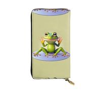 QmeNa The Funny Frog Doing Yoga Portafoglio lungo in pelle con cerniera per appuntamenti, viaggi, shopping, regalo di San Valentino, Nero , Taglia unica