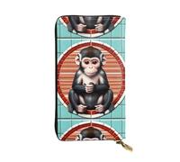 QmeNa The Silent Monkey - Portafoglio lungo in pelle con cerniera per appuntamenti, viaggi, shopping, regalo di San Valentino, Nero , Taglia unica