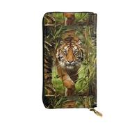 QmeNa Tiger in The Jungle Portafoglio lungo in pelle con cerniera per appuntamenti, viaggi, shopping, regalo di San Valentino, Nero , Taglia unica