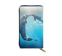 QmeNa Winter The Dolphin - Portafoglio lungo in pelle con cerniera per appuntamenti, viaggi, shopping, regalo di San Valentino, Nero , Taglia unica