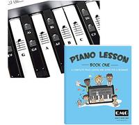 QMG Adesivi per pianoforte e tastiera con libro delle lezioni per principianti - Kit completo di apprendimento per riconoscimento note, spartiti musicali di base e pratica - Adatto per tastiere a 49