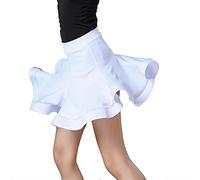 QMIQMI Gonna Corta da Ballo con Volant per Ragazze Bambini Bambini Pratica di Danza Latina Abbigliamento Concorso Costume da esibizione per Abito da Ballo di Salsa di Tango da Sala,Bianca,150cm