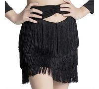 QMIQMI Gonna da Ballo Latina per Ragazze a Tre Strati con Nappe - Abbigliamento da Ballo per Bambini per competizioni di Danza - Gonna con Frange per Ballroom, cha cha, Samba, Rumba,Nero,120cm