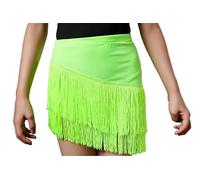 QMIQMI Gonna da Ballo Latino per Bambine, Gonna a Frange Estiva da palco per Performance e competizioni di Cha Cha, Rumba, Samba: Abbigliamento per la Pratica della Danza con Nappine,Verde,110cm