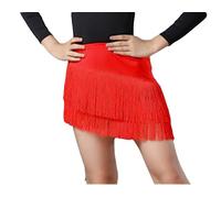QMIQMI Gonna da Ballo Latino per Bambine, Gonna a Frange Estiva da palco per Performance e competizioni di Cha Cha, Rumba, Samba: Abbigliamento per la Pratica della Danza con Nappine,Rosso,170cm