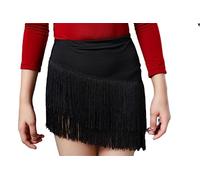 QMIQMI Gonna da Ballo Latino per Bambine, Gonna a Frange Estiva da palco per Performance e competizioni di Cha Cha, Rumba, Samba: Abbigliamento per la Pratica della Danza con Nappine,Nero,140cm