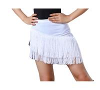 QMIQMI Gonna da Ballo Latino per Bambine, Gonna a Frange Estiva da palco per Performance e competizioni di Cha Cha, Rumba, Samba: Abbigliamento per la Pratica della Danza con Nappine,Bianca,120cm