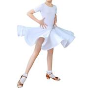 QMIQMI Modern Ruffles Dancewear for Kids - Gonna da Ballo Latino a Maniche Corte per Bambini Cha Cha Rumba Samba Dance Costume Performance Practice Dress,Bianca,130cm