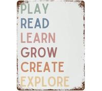 QMIQXIWS Gynaver Play Read Learn Grow Create Explore Retro Metal Sign Nursery Wall Decor Toddler Playroom 8 X 12 in