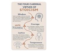 QMIQXIWS Minimalist Stoicism Metal Sign Four Cardinal Virtues Poster Wisdom Courage Justice Temperance Philosophy Quote Wall-Art for Home Office Study Decor 8 X 12 Inch