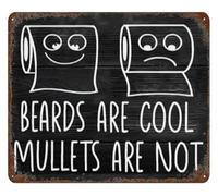 QMIQXIWS Sarcastic Grooming Metal Tin Sign Beards Attract Respect Mullets Attract Laughter Plaque for Barber Shop Salon 8 X 12 in