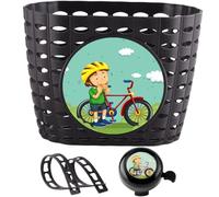 QmjdDymx 13 Pezzi per cesti per Bici per Bambini Set da 7, 9x5x6 Pollici Cestino da Manubrio Anteriore con Campana, Adesivi e Cinturini, Accessori per Biciclette Carini per Ragazzi e Ragazze