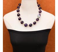 QMKADFQXF 21'' 20mm A+ Big Purple Amethyst Quartz Smooth Round Beads Black Baroque Pearl Necklace