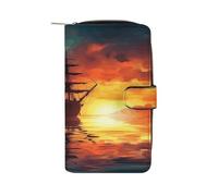 QMKFWT A Sailing Boat on The Water Portafoglio lungo in pelle portafoglio degli assegni portafogli classico bifold da donna pochette con finestra ID