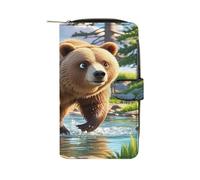 QMKFWT Bear Crossing The River Portafoglio lungo in pelle portafoglio degli assegni portafogli classico bifold da donna pochette con finestra ID