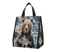 QMKFWT Bear Holding Fish - Borsa termica per il pranzo, pieghevole e riutilizzabile, per uomini e donne