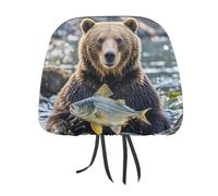 QMKFWT Bear Holding Fish - Coprisedile per auto, regolabile e riutilizzabile, anti-sporco, flessibile, per poggiatesta, per la maggior parte dei veicoli