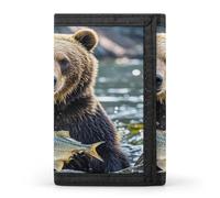 QMKFWT Bear Holding Fish - Portafoglio casual con porta carte di credito, organizer per documenti di alta qualità, per uomini e donne