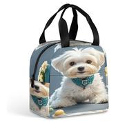QMKFWT Bella borsa per il pranzo a forma di cane maltese, resistente, isolata, grande, per palestra, portatile, a tenuta stagna, riutilizzabile, per lavoro, viaggi, picnic