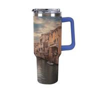 QMKFWT Bella tazza da caffè da viaggio con vista sul canale di Venezia, riutilizzabile, durevole, in acciaio inox, con manico e cannuccia, resistente alle perdite, tazza termica portatile, regalo per