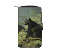 QMKFWT Black Bears - Portafoglio lungo in pelle con libretto degli assegni, pochette da donna classica a due ante con finestra per documento d'identità