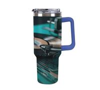 QMKFWT Black Film Record Tazza da caffè da viaggio riutilizzabile durevole in acciaio inox isolato Tumbler con manico e cannuccia resistente alle perdite, tazza termica portatile, regalo per uomini e