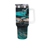 QMKFWT Black Film Record Tazza da caffè da viaggio riutilizzabile durevole in acciaio inox isolato Tumbler con manico e cannuccia resistente alle perdite, tazza termica portatile, regalo per uomini e