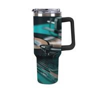 QMKFWT Black Film Record Tazza da caffè da viaggio riutilizzabile durevole in acciaio inox isolato Tumbler con manico e cannuccia resistente alle perdite, tazza termica portatile, regalo per uomini e