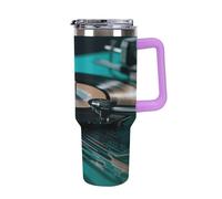 QMKFWT Black Film Record Tazza da caffè da viaggio riutilizzabile durevole in acciaio inox isolato Tumbler con manico e cannuccia resistente alle perdite, tazza termica portatile, regalo per uomini e