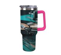 QMKFWT Black Film Record Tazza da caffè da viaggio riutilizzabile durevole in acciaio inox isolato Tumbler con manico e cannuccia resistente alle perdite, tazza termica portatile, regalo per uomini e