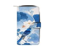 QMKFWT Blu e Bianco Stile Cinese Fiore E Uccello Portafoglio Lungo Checkbook Portafogli Classico Bifold Signore Frizione con ID Finestra