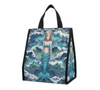 QMKFWT Blue Waves Squama - Borsa termica per il pranzo, con motivo squama sirena, pieghevole e riutilizzabile, per uomo e donna