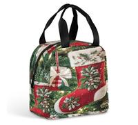 QMKFWT Borsa per il pranzo a forma di calza di Natale, resistente, isolata, grande, per palestra, portatile, a tenuta stagna, riutilizzabile, per lavoro, viaggi, picnic