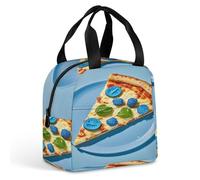 QMKFWT Borsa per il pranzo a forma di fetta di pizza blu chiaro, resistente, isolata, grande, per palestra, portatile, a tenuta stagna, riutilizzabile, per lavoro, viaggi, picnic