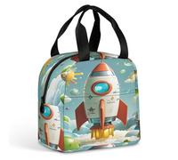 QMKFWT Borsa per il pranzo a forma di razzi dei cartoni animati, resistente, isolata, grande, per palestra, portatile, a tenuta stagna, riutilizzabile, per lavoro, viaggi, picnic