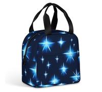 QMKFWT Borsa per il pranzo a forma di stella blu in stile cartone animato, resistente, isolata, grande, per palestra, portatile, a tenuta stagna, riutilizzabile, per lavoro, viaggi, picnic
