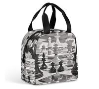 QMKFWT Borsa per il pranzo a scacchi in bianco e nero resistente isolata grande palestra Lunch Tote Box portatile a prova di perdite contenitori per alimenti riutilizzabili per il pranzo per lavoro