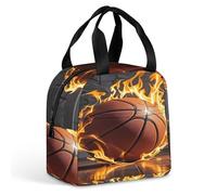 QMKFWT Borsa per il pranzo a tema basket in fuoco, resistente e isolata, grande, per palestra, portatile, a tenuta stagna, riutilizzabile, per lavoro, viaggi, picnic